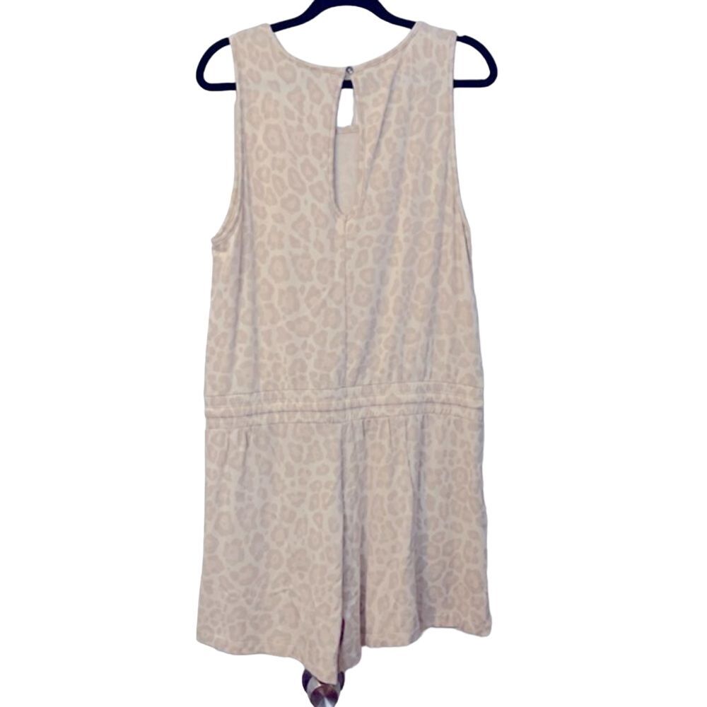 Splendid Large Romper Tan Leopard Sleeveless Drawstring Waist Pockets RM1R03X - Picture 2 of 5
